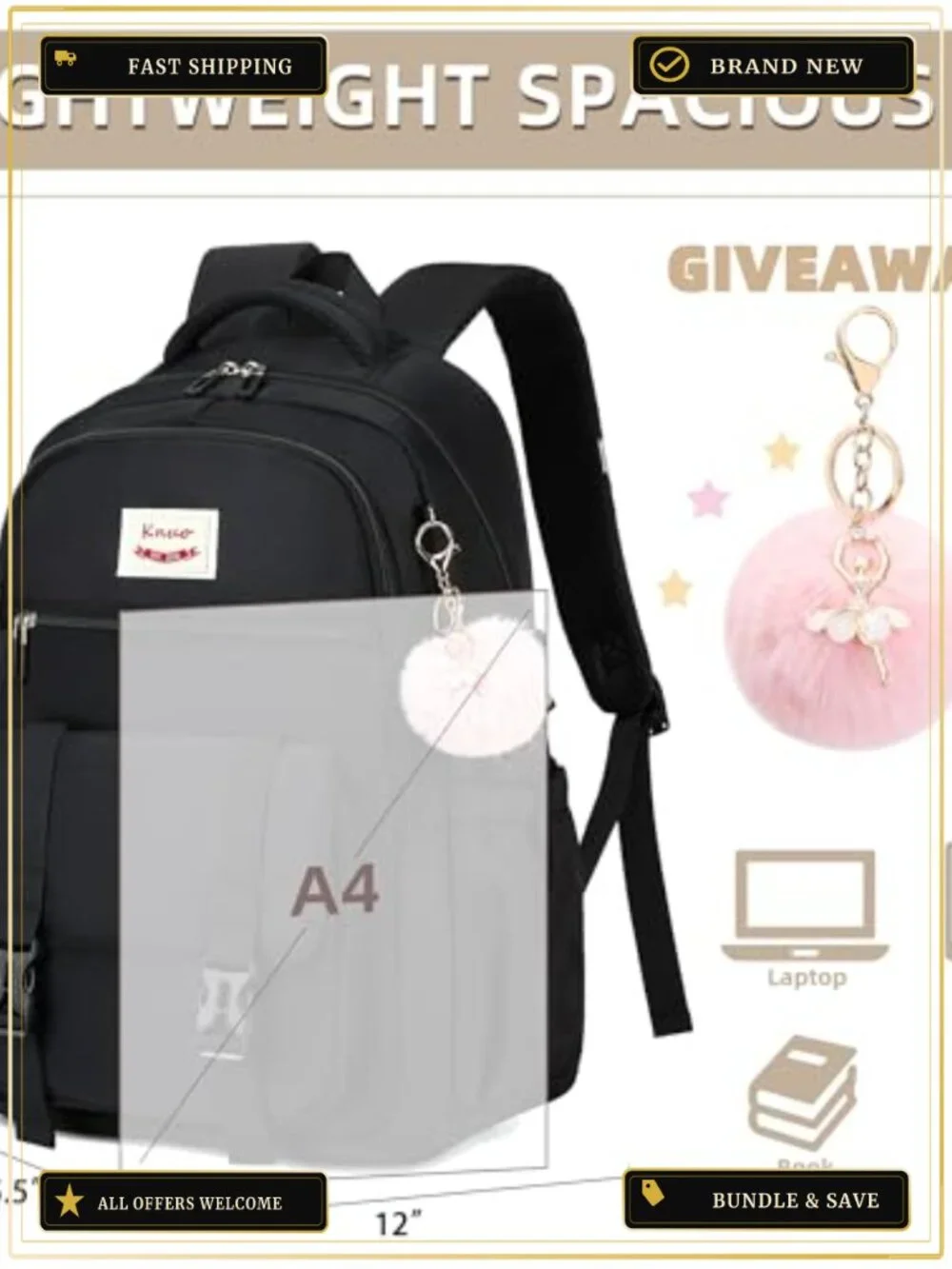Large Anti-Theft Laptop Backpack for Women, Nylon Water-Resistant College